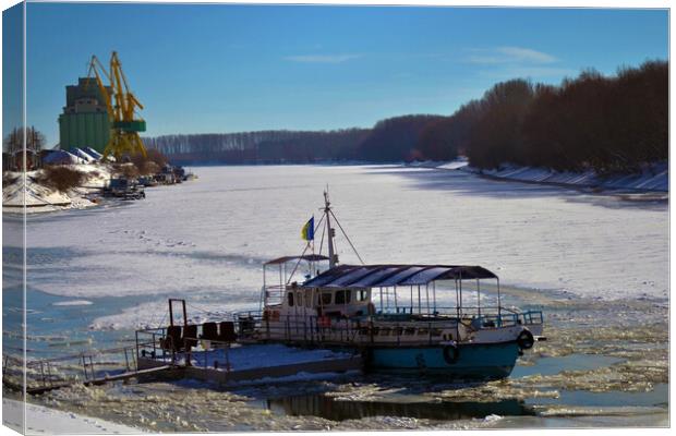 Beautiful winter on the river Borcea Canvas Print by liviu iordache