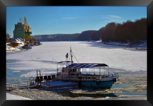 Beautiful winter on the river Borcea Framed Print by liviu iordache