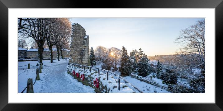 Knaresborough North Yorkshire sunrise with winter snow Framed Mounted Print by mike morley