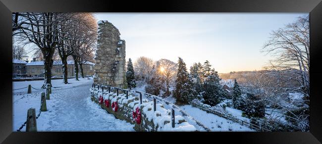Knaresborough North Yorkshire sunrise with winter snow Framed Print by mike morley