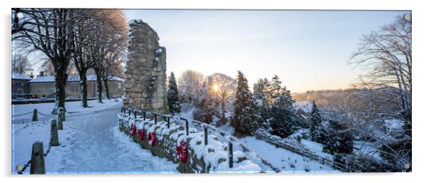 Knaresborough North Yorkshire sunrise with winter snow Acrylic by mike morley