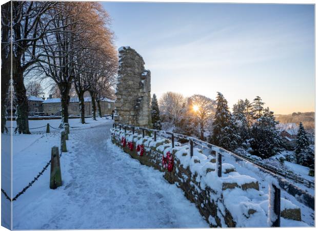 Knaresborough North Yorkshire sunrise with winter snow Canvas Print by mike morley