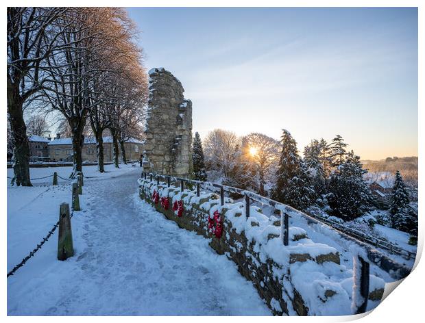 Knaresborough North Yorkshire sunrise with winter snow Print by mike morley