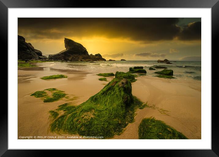 Cornish beach sunset Mawgan porth 56 Framed Mounted Print by PHILIP CHALK
