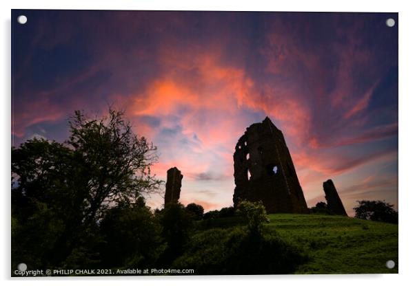 Sherriff Hutton castle sunset 57 Acrylic by PHILIP CHALK