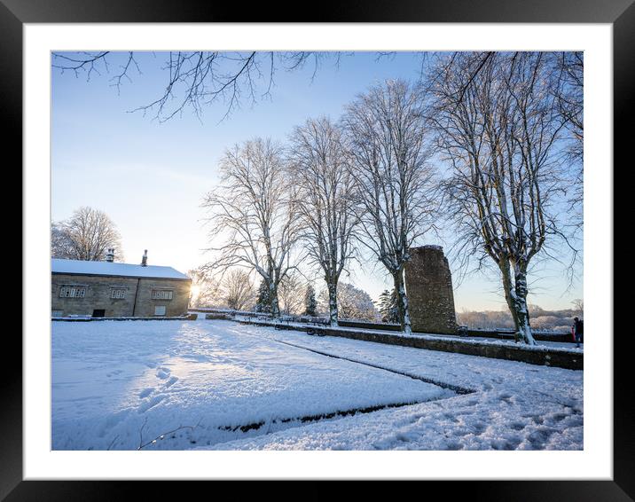 Knaresborough Castle remains and museum North Yorkshire sunrise with winter snow Framed Mounted Print by mike morley