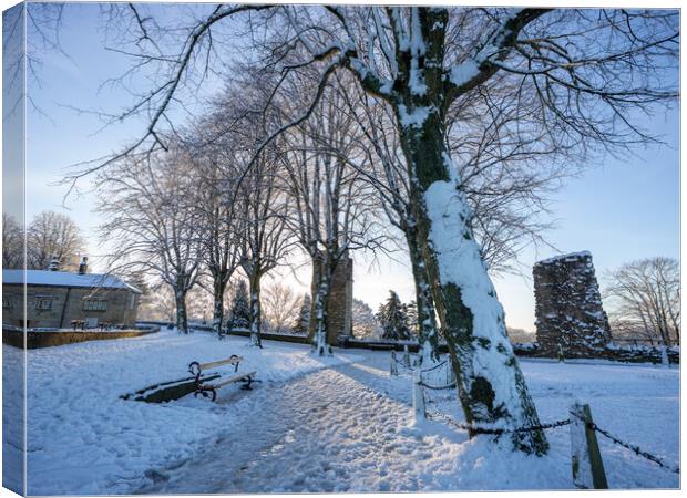 Knaresborough Castle North Yorkshire sunrise with winter snow Canvas Print by mike morley