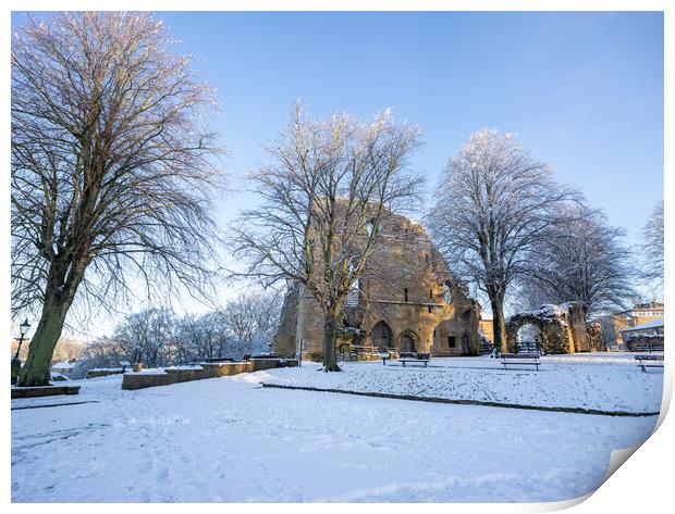 Knaresborough Castle North Yorkshire sunrise with winter snow Print by mike morley