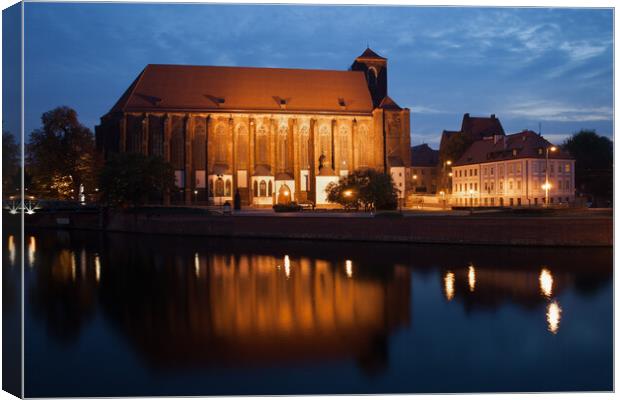 Church of Our Lady on Sand in Wroclaw by Night Canvas Print by Artur Bogacki