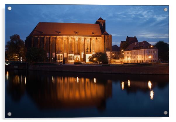 Church of Our Lady on Sand in Wroclaw by Night Acrylic by Artur Bogacki