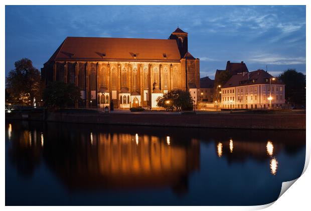 Church of Our Lady on Sand in Wroclaw by Night Print by Artur Bogacki