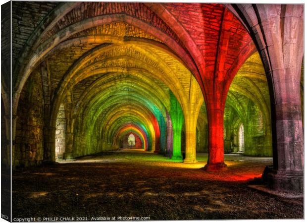 Fountains Abbey with lighting on 59 Canvas Print by PHILIP CHALK
