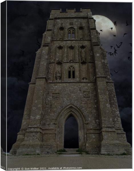 Glastonbury Tor by moonlight  Canvas Print by Sue Walker