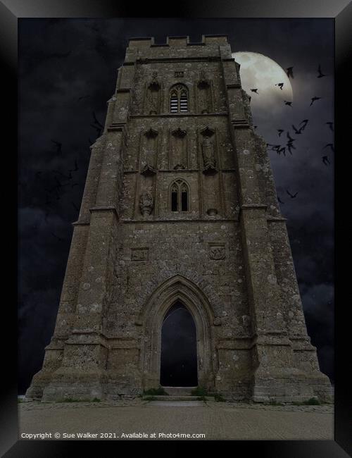 Glastonbury Tor by moonlight  Framed Print by Sue Walker