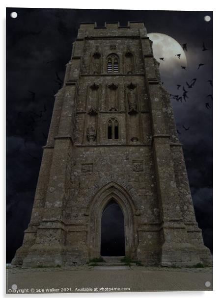 Glastonbury Tor by moonlight  Acrylic by Sue Walker