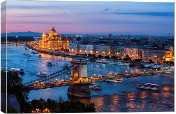 City Of Budapest Evening River View Canvas Print by Artur Bogacki