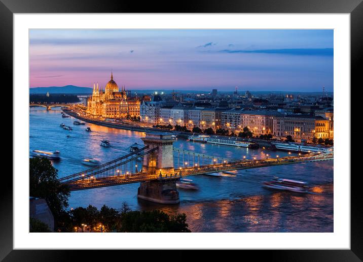 City Of Budapest Evening River View Framed Mounted Print by Artur Bogacki