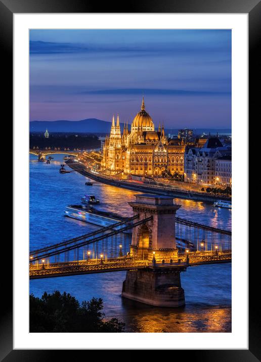 City Of Budapest At Twilight Framed Mounted Print by Artur Bogacki