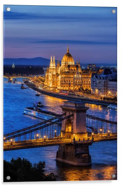 City Of Budapest At Twilight Acrylic by Artur Bogacki