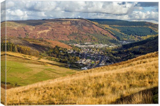Looking Down on Cwmparc and Treorchy Rhondda Valle Canvas Print by Nick Jenkins
