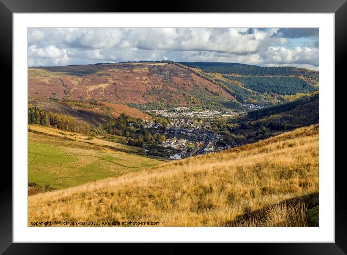 Looking Down on Cwmparc and Treorchy Rhondda Valle Framed Mounted Print by Nick Jenkins