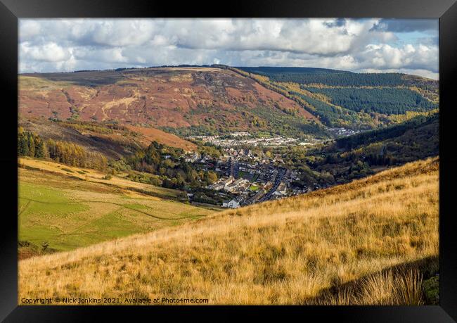 Looking Down on Cwmparc and Treorchy Rhondda Valle Framed Print by Nick Jenkins