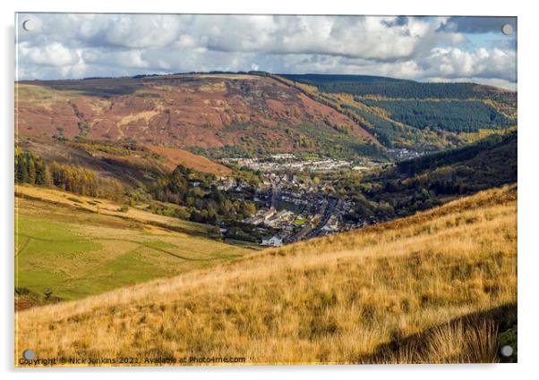 Looking Down on Cwmparc and Treorchy Rhondda Valle Acrylic by Nick Jenkins