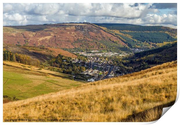Looking Down on Cwmparc and Treorchy Rhondda Valle Print by Nick Jenkins