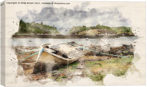 Old derelict boats at Badachro in Scotland Canvas Print by Philip Brown