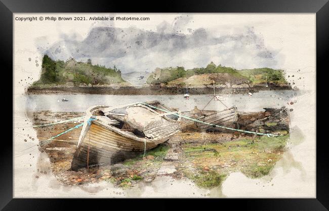Old derelict boats at Badachro in Scotland Framed Print by Philip Brown