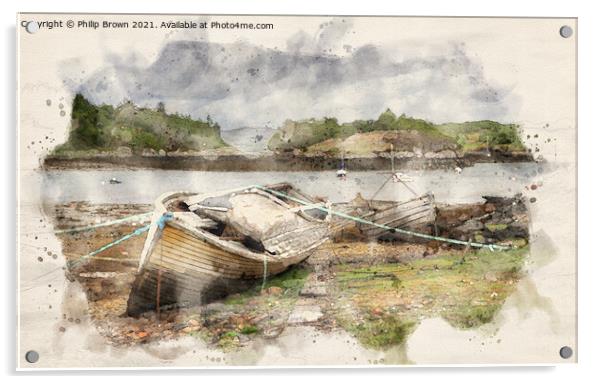 Old derelict boats at Badachro in Scotland Acrylic by Philip Brown