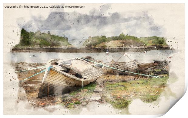 Old derelict boats at Badachro in Scotland Print by Philip Brown