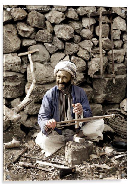 Village Carpenter. making plows from 1898 to 1919 Restored & Colorized Acrylic by Philip Brown
