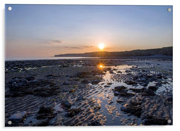 Sunset on Llantwit Major Beach Glamorgan Coast Acrylic by Nick Jenkins