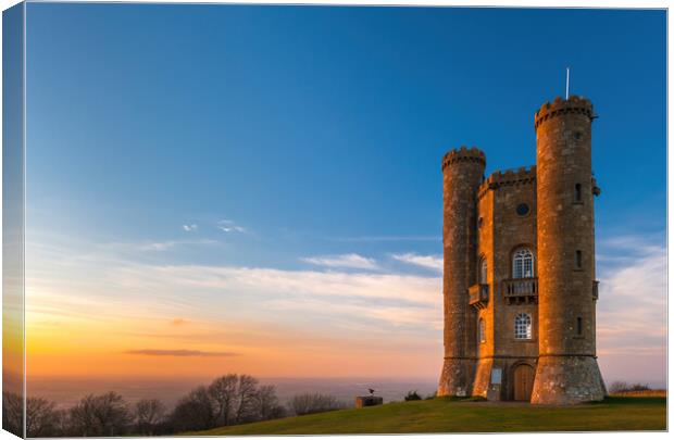 Broadway Tower Sunset, Cotswolds Canvas Print by David Ross