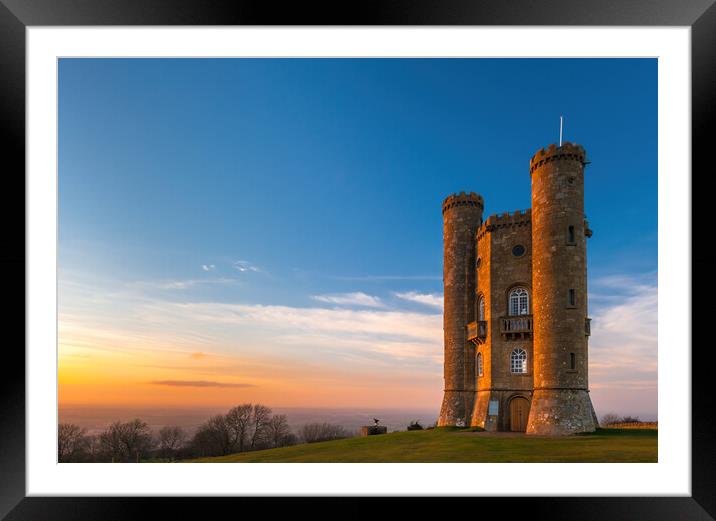 Broadway Tower Sunset, Cotswolds Framed Mounted Print by David Ross