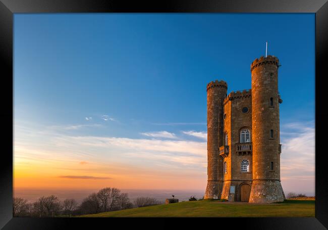 Broadway Tower Sunset, Cotswolds Framed Print by David Ross