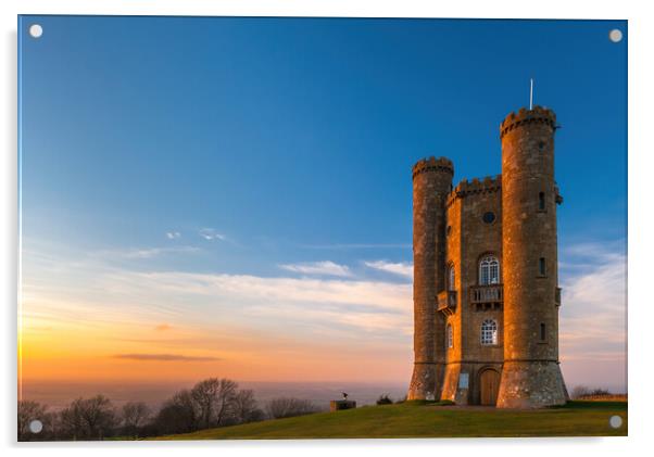 Broadway Tower Sunset, Cotswolds Acrylic by David Ross