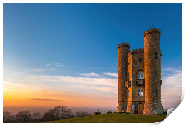 Broadway Tower Sunset, Cotswolds Print by David Ross
