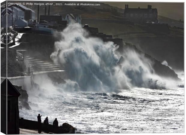 Watching the Storm, Porthleven, Cornwall Canvas Print by Philip Hodges aFIAP ,