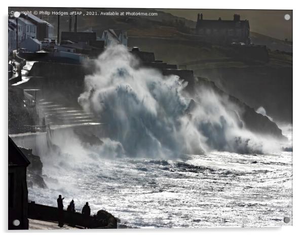 Watching the Storm, Porthleven, Cornwall Acrylic by Philip Hodges aFIAP ,