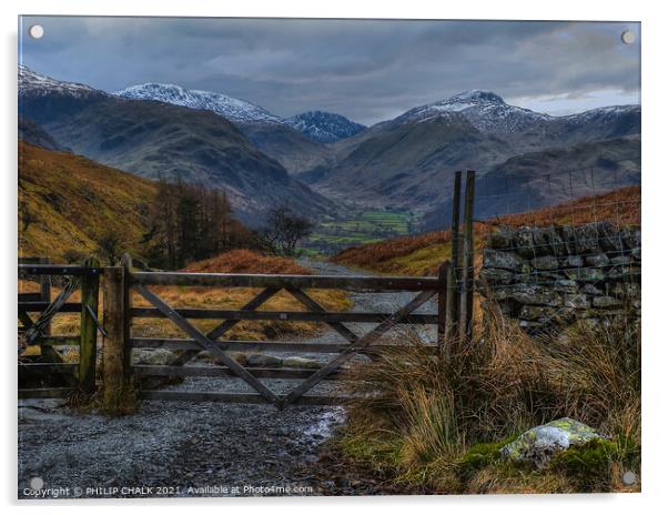 Borrowdale gateway to the mountains in the lake district Cumbria 66 Acrylic by PHILIP CHALK