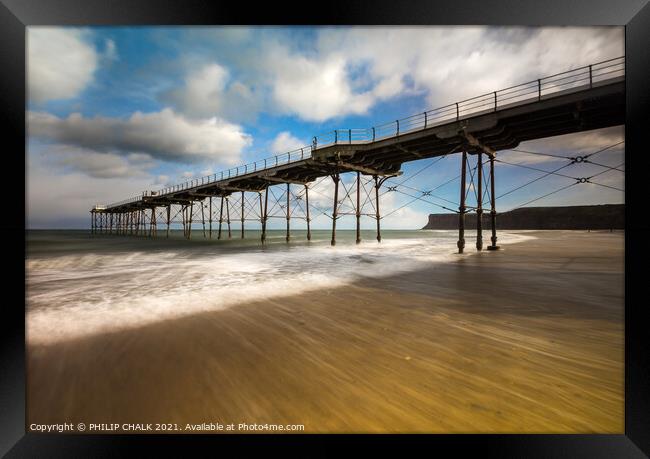 Saltburn pier on a sunny day North riding of Yorks Framed Print by PHILIP CHALK