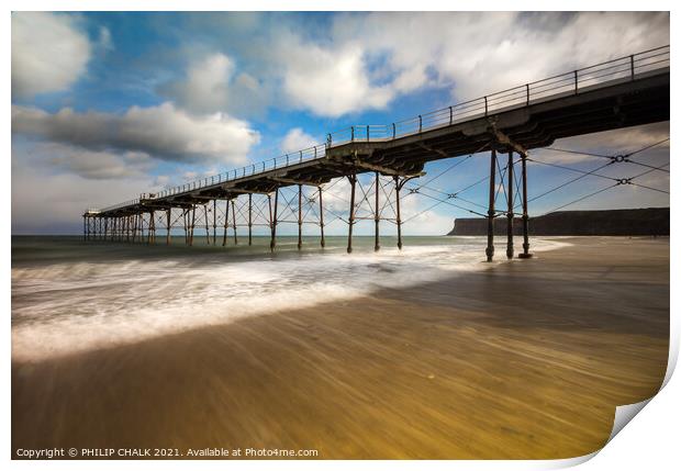 Saltburn pier on a sunny day North riding of Yorks Print by PHILIP CHALK