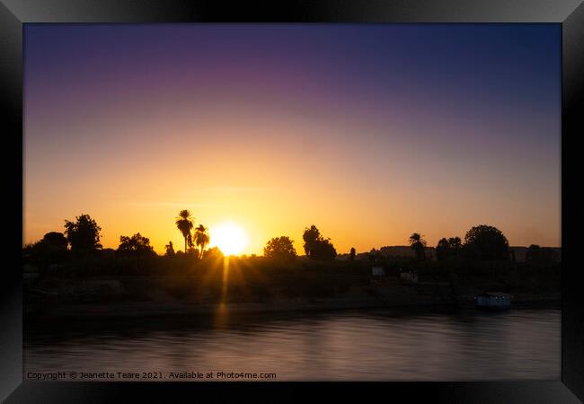 Sunset on River Nile Framed Print by Jeanette Teare