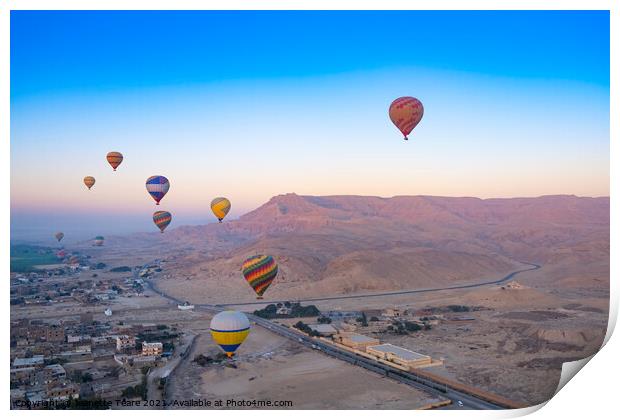 Hot air balloons at the Valley of the Kings, Egypt Print by Jeanette Teare