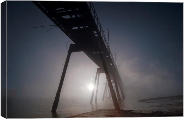 Tranmere Oil Jetty in dawn mist  Canvas Print by Steve Carr