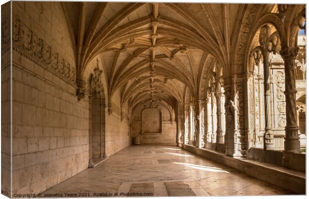 Receding arches at Mosteiro dos Jeronimos, Lisbon Canvas Print by Jeanette Teare