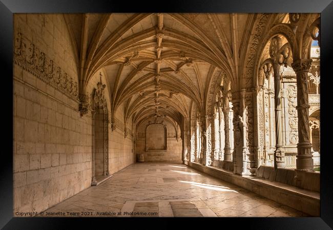 Receding arches at Mosteiro dos Jeronimos, Lisbon Framed Print by Jeanette Teare