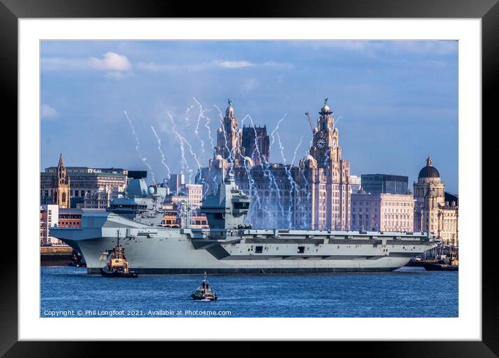 HMS Prince of Wales aircraft carrier leaving Liverpool waterfront. Framed Mounted Print by Phil Longfoot